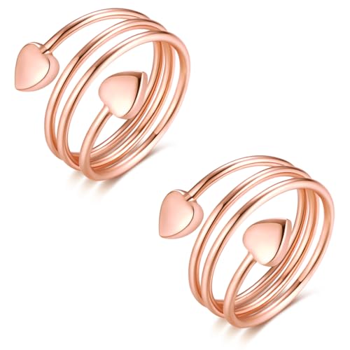 Vicmag 2PCS Copper Magnetic Rings for Women with 2 Strong Ultra Strength Magnets 99.99% Solid Pure Copper Adjustable with Gift Box (Love Heart) (Rose Gold)