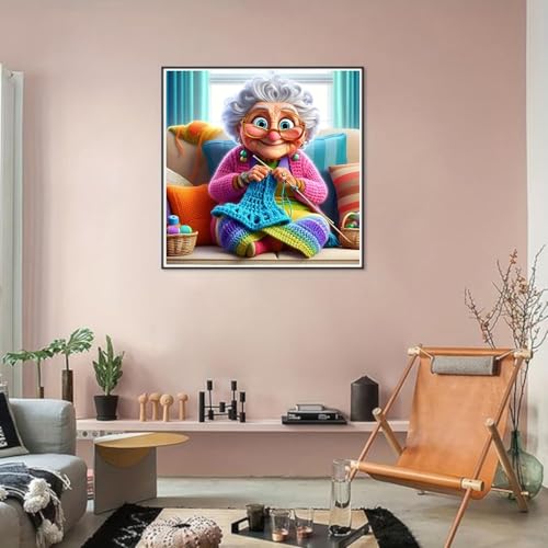 Image of Grandmother Knitting Stamped Cross Stitch Kits for Beginners Adults, Dimensions Needlepoint Art Crafts,Counted Cross Stitch Kits Embroidery Kits for Beginners Adults for Home Decor 13.8X13.8inch