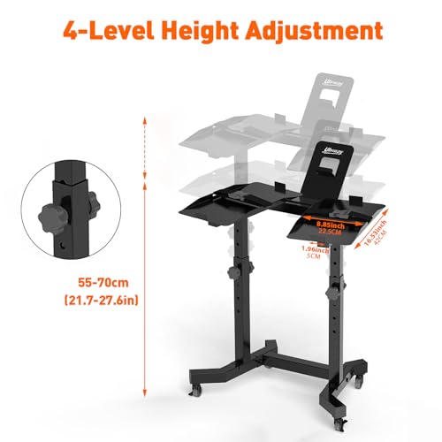 Image of Uboway Adjustable Dumbbell Stand- Dumbbell Rack with 4 Level Height Adjustment, Weight Stand for Dumbbells with Tablet Holder and Wheels, Hand Weight Rack for Adjustable Dumbbell Set, Home Gym Fitness