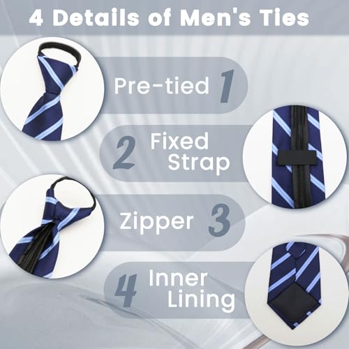 Image of Mens Tie Pre-tied Adjustable Men's Neckties, Zipper Ties for Men Accessories Business Wedding Party
