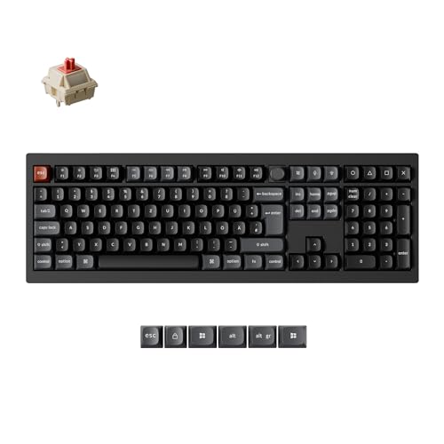 Keychron V6 Ultra Clavier mécanique sans fil, taux d'échantillonnage 8000 Hz, 2,4 GHz & Bluetooth, 100 % ISO-DE, compatible avec Mac, Windows et Linux Silk POM Switch Red