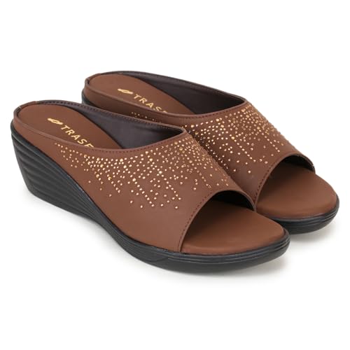 Image of TRASE Wedges Heels for Women Office Wear | Comfortable Sandals for Women with Soft Sole | Stylish Ladies Formal Casual Slip On Footwear
