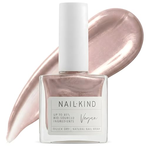 NAILKIND Gold Shimmer Pink Nail Polish - Glazed Brulee - Shimmery Nail Varnish - Vegan Nail Lacquer + Peta Certified + Cruelty Free - Quick Drying Long Lasting - Chip Resistant - 8ml