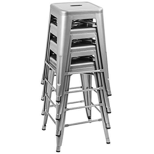 Image of Devoko Metal Bar Stools 24 inch Indoor Outdoor Stackable Barstools Modern Style Industrial Vintage Counter Bar Stools Set of 4 (24 inch, Silver)