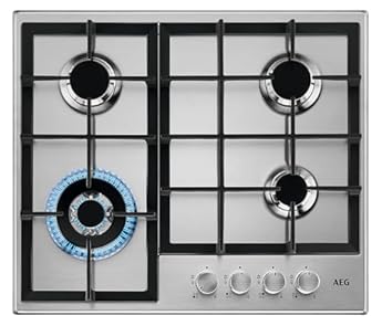 Foto di AEG Piano Cottura a Gas HGB64400SM, 60 cm, 4 Fuochi Speed Burner, Bruciatore Wok, Griglie in Ghisa, Accensione Integrata, Spegnimento Automatico, Acciaio Inox