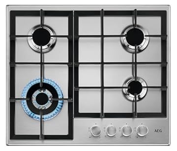 AEG Serie 3000 Piano Cottura 4 Fuochi Gas da Incasso, HGB64400SM Slim Profile, Acciao, 60 cm di larghezza, 594x510 mm