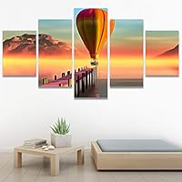 SIGNWIN 5 Panel Canvas Wall Art Modern Art Expressive Hot Air Balloon Minimalist Multicolor Photography Transportation for Home Decorations Ready to Hang - 60