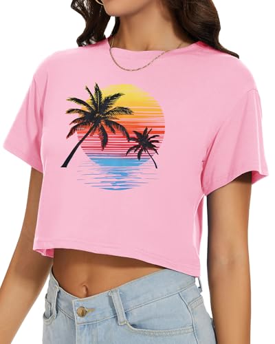 Image of Womens Summer Crop Tops Short Sleeve Round Neck T-Shirts Loose Fit Casual Blouse 2026