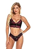 Women's Sexy Bra and Panty Sets Embroidered Babydoll Straps Lingerie Set Floral Strappy Underwire 2 Piece Lace (Red,Medium)