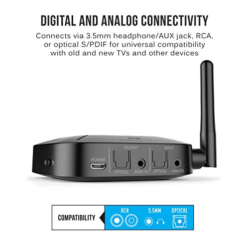 Image of MEE audio Connect Hub Bluetooth Transmitter /Receiver with Audio Pass-Through for TV /Home Stereo with 3.5mm Jack /AUX /RCA /Optical Input; USB Multi-stream Bluetooth Adapter for Dual Headphones /Speakers