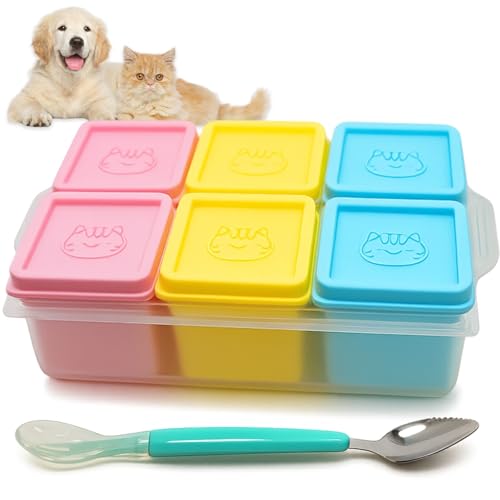 2ME Contenitori per alimenti per animali domestici in silicone con paletta, confezione da 6 pezzi, adatti al congelatore/microonde, resistenti agli odori, per alimenti umidi, riutilizzabili, coperchi