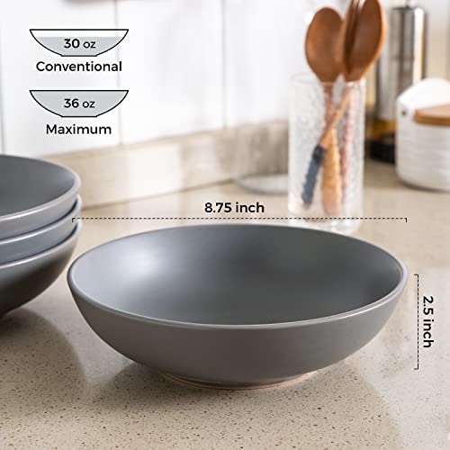 Amorarc 8.75‘’ Large Pasta Bowls, 42 Ounce Wide Stoneware Bowls Set Of 4 For Kitchen, Deep Bowls For Pasta/Salad/Fruit/Otmeal/Soup, Microwave&Dishwasher Safe-Matte Gray #TOP1