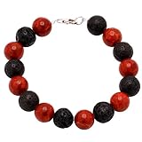 schaumkoralle reinigen Maß der Steine Ø12mm Armband Koralle Schaumkoralle & Lava & 925 Silber, Kugel rot-schwarz Armschmuck