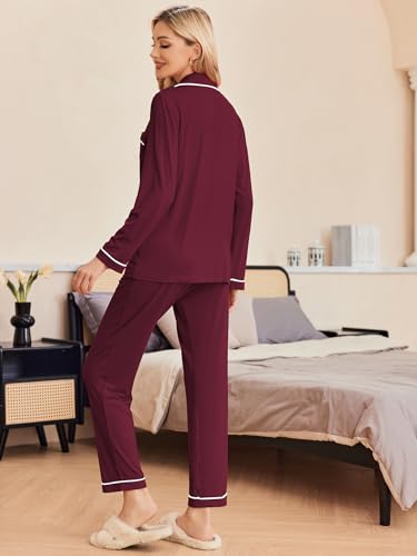 Image of Ekouaer Pajamas Women's Long Sleeve Sleepwear Soft Button Down Loungewear Pjs Lounge Set Nightwear XS-XXL