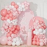 Kit Arco Globos Rosa y Blanco, 130 Piezas Globos de Cumpleaños, Arco de Globo Blancos para Baby Shower Niña Decoracion Cumpleaños, Guirnalda Globo Rosa Pastel Lazo para Bautizo Niña Decoracion Boda