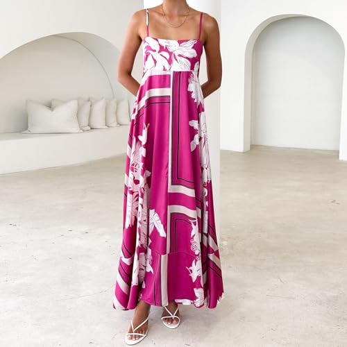 Image of NUFIWI Women Summer Striped Maxi Dress Spaghetti Strap Cutout Ruffle Long Dress Flowy Swing Beach Vocation Dress