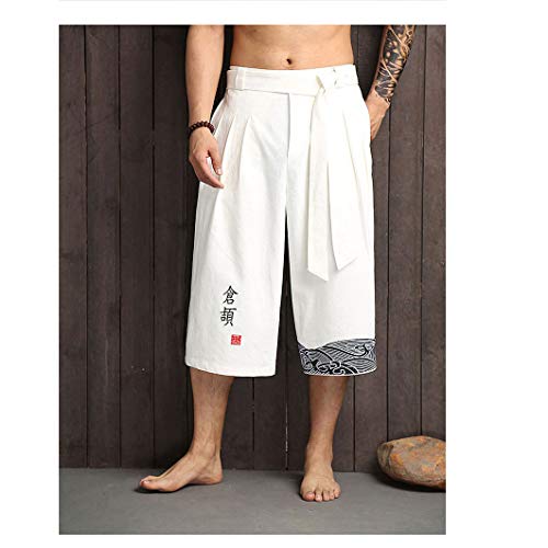 Seidarise Men's Japanese Kimono Traditonal Beach Pants Linen Capri Summer Harem Pants Wide Leg Cropped Pant2