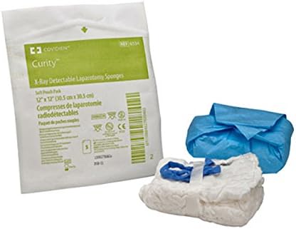 Ken 6534 Curity X-Ray Detectable Laparotomy Sponge, Sterile, Soft Pouch Pack, 12" Width, 12" Length (Pack of 200)