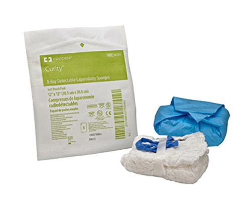 Ken 6534 Curity X-Ray Detectable Laparotomy Sponge, Sterile, Soft Pouch Pack, 12" Width, 12" Length (Pack of 200)