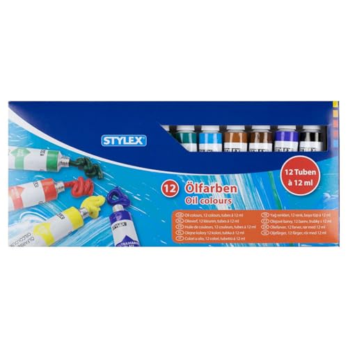 Stylex 28652 - Ölfarben im Set, 12 Tuben á 12 ml, gebrauchsfertig, untereinander mischbar, für viele Maltechniken geeignet