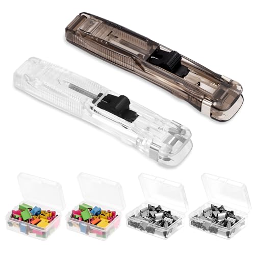 Yesaler Grapadoras de Empuje Grapadoras Manual con Grapas de Acero Inoxidable Reutilizable 200 Piezas para Fijar Papel de Hojas Sueltas 2 Piezas