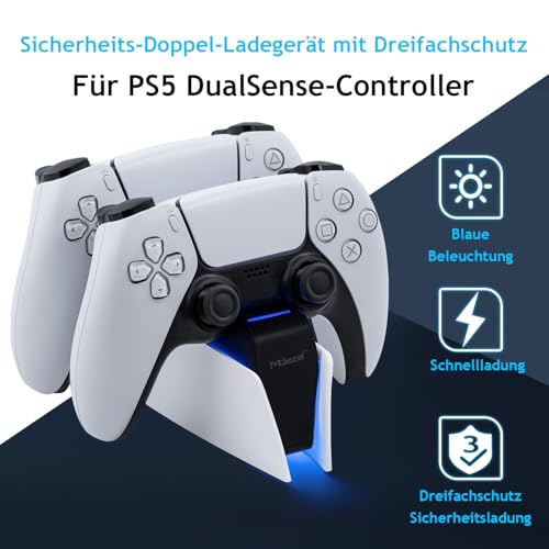 Mcbazel PS5 Controller Ladestation, Ladegerät für DualSense/DualSense Edge – Schnellladung, LED-Ladeanzeige, Mehrfach-Schutz Stabile mit Anti-Rutsch-Basis, USB-C Stromversorgung 3
