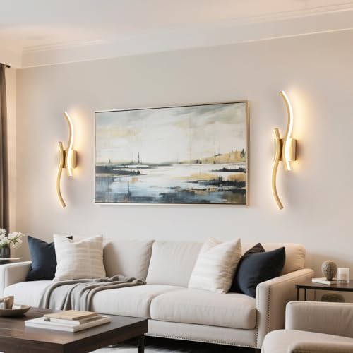 Image of CANEOE Gold Modern Wall Sconce Set of Two, 24in Dimmable Led Wall Sconce Lighting, Hardwire Indoor Wall Lamps for Living Room Bedroom Bathroom Hallway (2 Packs) (Gold, 24in)