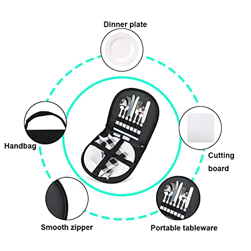 Fangkun Camping Silverware Cutlery Organizer Picnic Eating Utensils Set-13 Piece Mess Kit With Eco-Friendly Plate Stainless Steel Spoon Knife Fork Wine Opener For 2, Bbqs Travel Hiking #TOP5