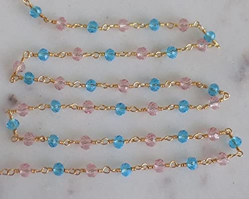 Chaîne chapelet quartz bleu rose et fil plaqué or 24k pour bijoux raffinés