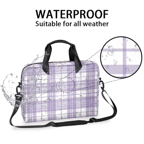 Maletín para laptop con estampado a cuadros púrpura y blanco miniatura 2