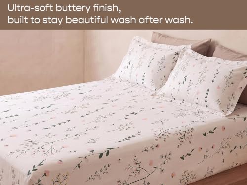 Image of SleepyCat 300 TC Cotton-Soft Microfiber Bedsheet with 1 Pillowcase|Wrinkle-Free|300 TC Plain Weave|No Creases, No Shrinkage|No Colour Fading|150 GSM|Flora Mist|Fits Mattress Upto 8 Inches|Single