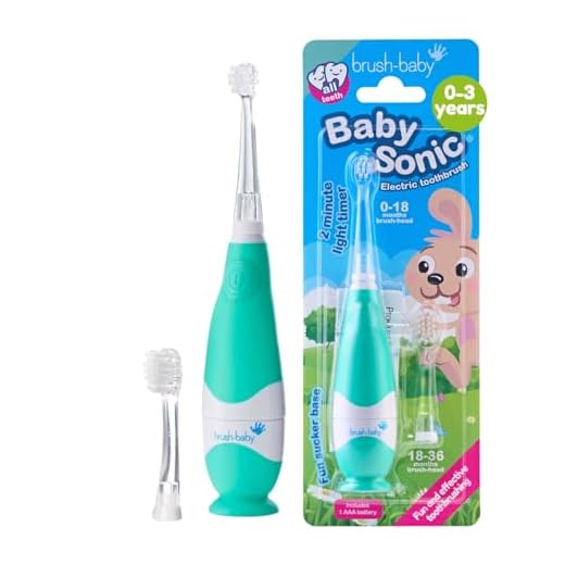 brush-baby BabySonic Infant and Toddler Electric Toothbrush for Ages 0-3 Years - Smart LED Timer and Gentle Vibration Provide a Fun Brushing Experience - Includes 2 Sensitive Brush Heads (Teal)
