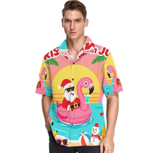Chemise hawaïenne homme Père Noël amusant idéale pour l'été et la plage décontractée