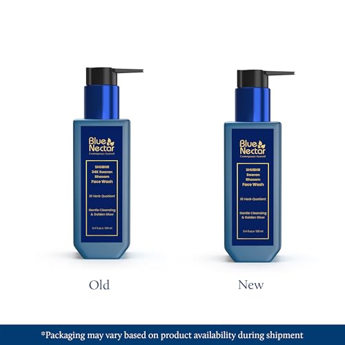 Image of Blue Nectar Gold Swaran Bhasam Face Wash for Glowing Skin | Ayurvedic Gentle Cleanser for Oily & Dry Skin | Daily Face Wash for Women & Men (10 Herbs, 100 ml)