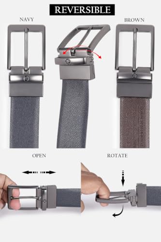 Image of Louis Philippe Men's 100% Italian Leather Matt Gun Metal Buckle Formal Reversible Belt