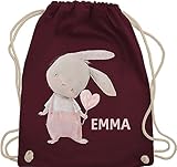 Turnbeutel Rucksack personalisiert - Hasen Hase - Mädchen Hase Rabbit Häschen Langohr Süße Hasen - Unisize - Bordeauxrot - mit motiv namen ostern kindergarten kita osterhase osterhasen - WM110