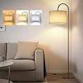 Lithomy Floor Lamps for Living Room - 12W LED Bulb Modern Standing Lamp with Linen lampshade, 3 Color Temperatures Corner Floor Lamp for Office Study Room, Tall Reading Light with Adjust Head