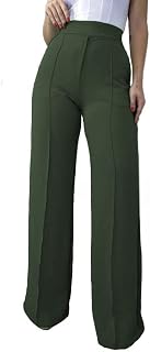 Calça Pantalona Alfaiataria Feminina Social Tecido Wide Leg Cor:Musgo;Tamanho:M