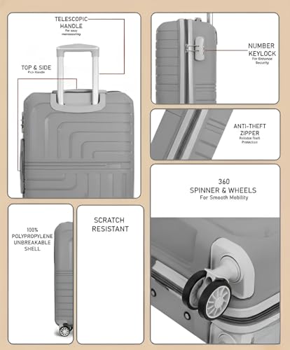 Image of Pro 8 Wheels Set of 2 (Cabin + Medium) Trolley Bags, Hard Case Polypropylene, 360º Wheeling Luggage for Men & Women, Suitcase for Travel, Trolley Bags for Travel (Silver)