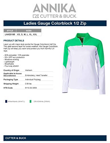 Cutter & Buck Annika Women's Half Zip Shirt, Drive/White, L #TOP2