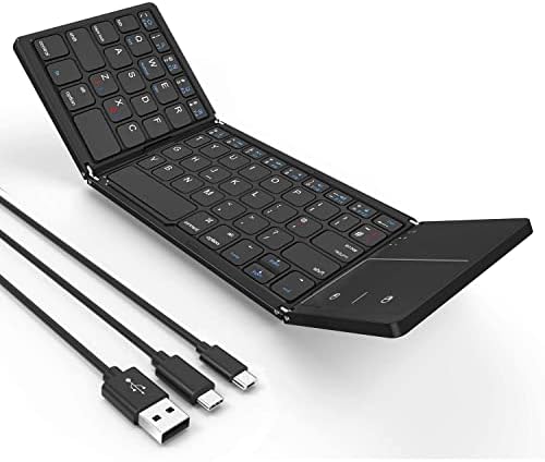 Seenda Foldable Keyboard, Wired & Bluetooth Keyboard with Touchpad, 3 Cables (USB/Micro USB/Type C) Compatible for PC Tablets Phones/Windows iOS Android Systems