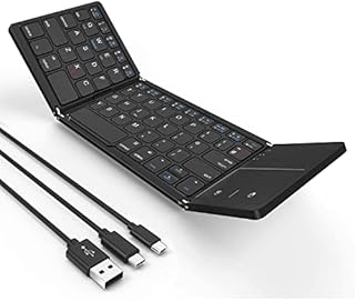 Seenda Foldable Keyboard, Wired & Bluetooth Keyboard with Touchpad, 3 Cables (USB/Micro USB/Type C) Compatible for PC Tablets Phones/Windows iOS Android Systems