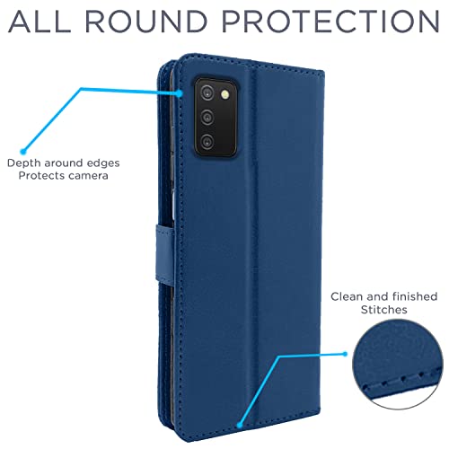 Image of Pikkme Samsung Galaxy A03s Flip Cover | PU Leather Finish | 360 Protection | Wallet & Stand | Strong Magnetic Flip Case for Samsung Galaxy A03s (Blue)