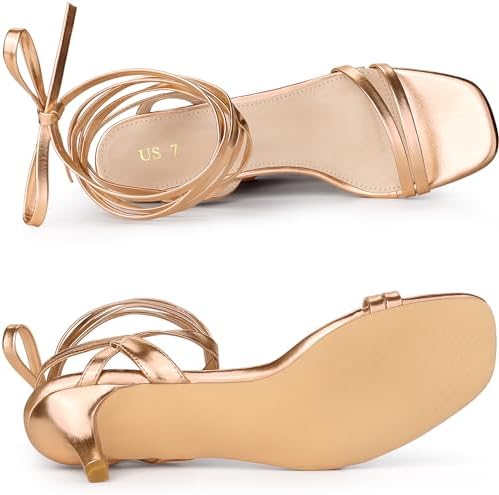 Allegra K Women's Strappy Lace Up Slingback Rose Gold Kitten Heel Sandals - 11 M US | Image 3