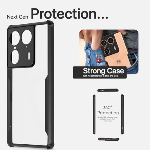 Image of Pikkme Moto Edge 50 Ultra 5G Back Cover | Crystal Clear Transparent Back | Ultra Hyrbid | Full Camera Protection | Raised Edge | Bumper Back Case (Black)