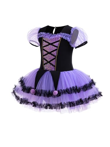 Disfraz de bruja niña morado con tutu y bolsa de dulces miniatura 4