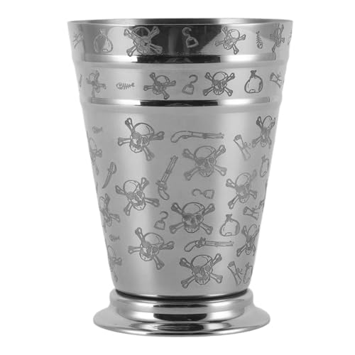 XHTLLO 400Ml Cone Stainless Steel Cocktail Glass with Skull Pattern, Double Line Mint Julep Cup for Moscow Mules, Gin and Tonics, Retro Design, for Bars, Restaurants, Home Bartending