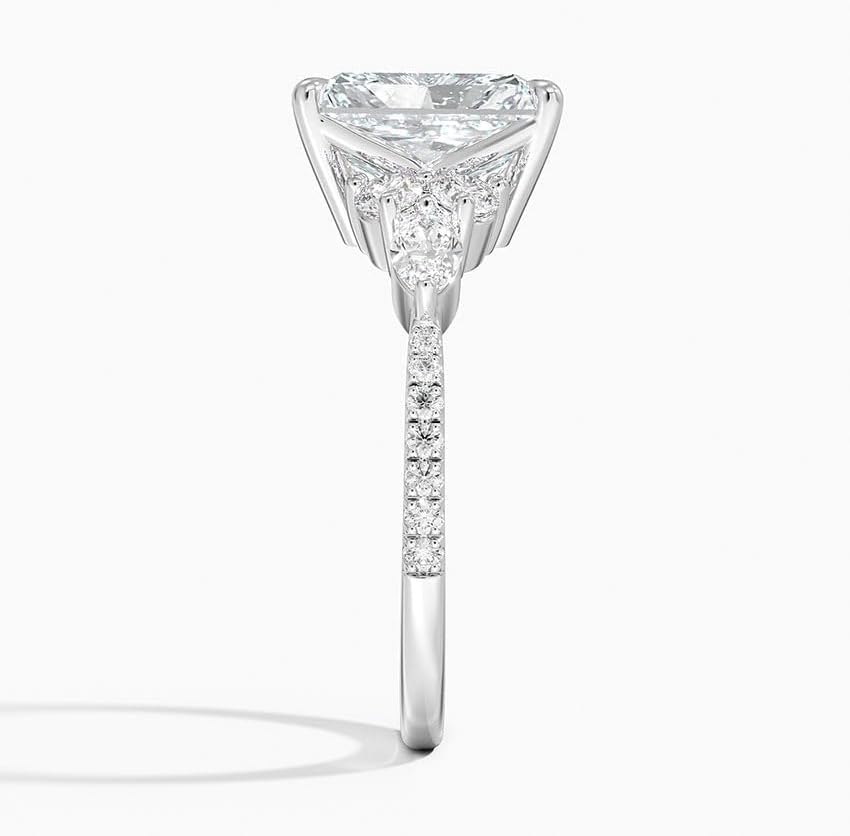 Miniatura 3 de IGI 3.56 Carat White Radiant Excellent Cut Four Claw Prongs Lab Created Diamond Engagement Ring With Side Marquise and Round Lab Diamonds In 14k