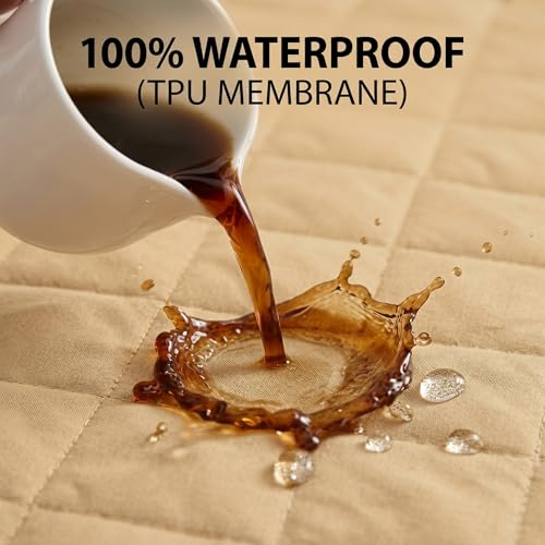 Image of RESTIFY 100% Waterproof Quilted King XL Size Mattress Protector 78x72 Inch 6.5x6 Ft Fits Upto 10 Inch Mattress | Premium Cotton Breathable Bed Protector | Mattress Cover for Double Bed |Beige
