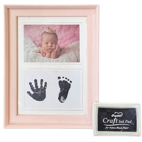 Image of Art Street Newborn Baby Clay Handprint and Footprint Desk Premium Table Photo Frame, Vector Design Home Decoration Frame For Table Top Desk, Birthday, Wedding & Return Gift - Pink (Size:4.5x6.5 Inch)